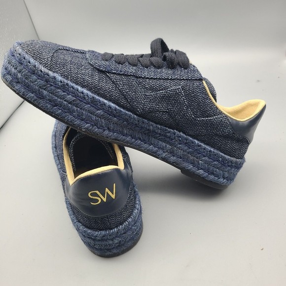 Stuart Weitzman Daryl Platform Espadrille Canvas Sneakers Indigo sz 8.5 new - Picture 7 of 9